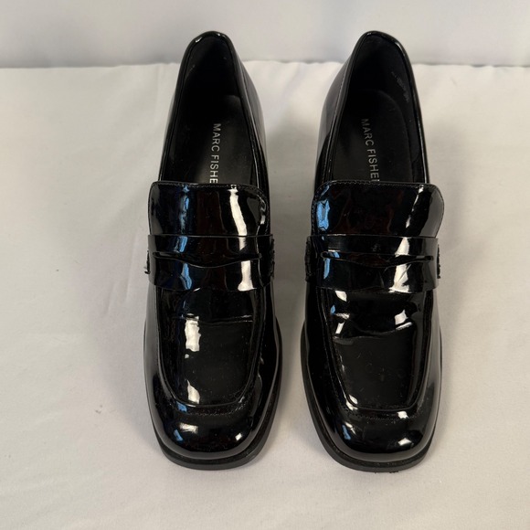 Marc Fisher Kchris Black Patent Leather Block Heel Penny Loafers Womens 7.5M - Picture 2 of 16